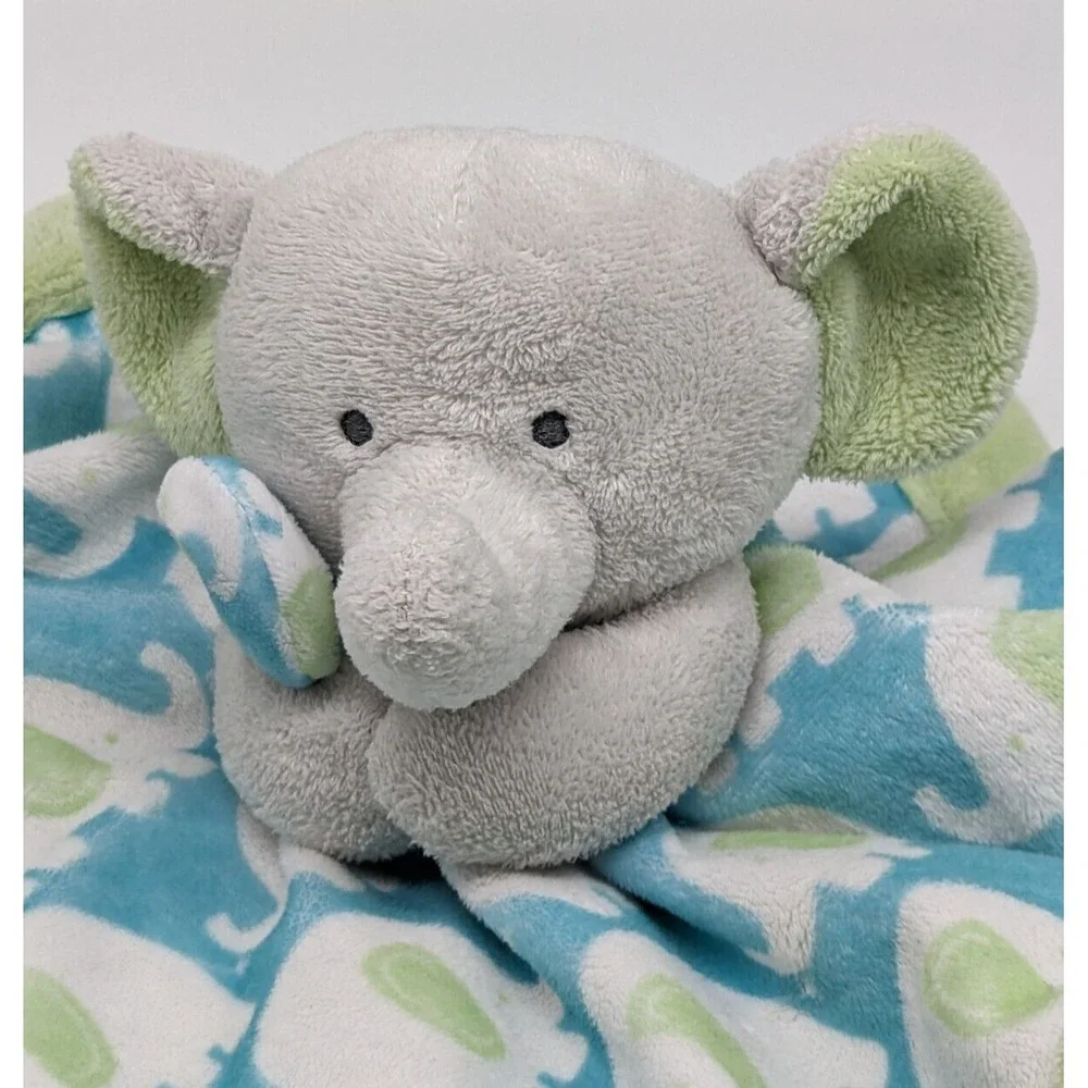 Carters Elephant Green Blue Baby Boy Girl Security Blanket Lovey 13